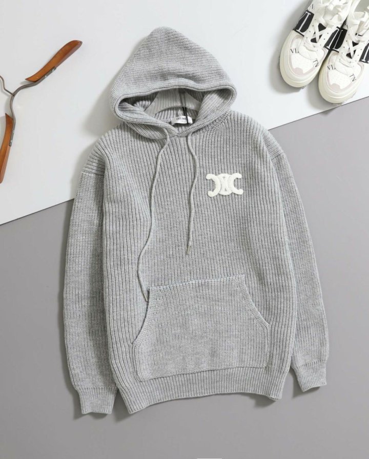 셀린느 후드 스웨터 리브드 울 니트