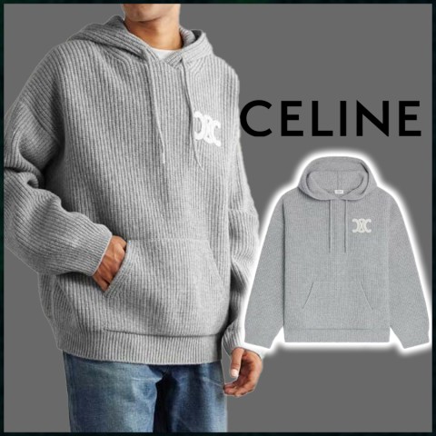 셀린느 후드 스웨터 리브드 울 니트