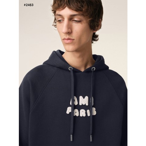 아미 로고 패치 오버핏 후드 맨투맨 - 2 Color