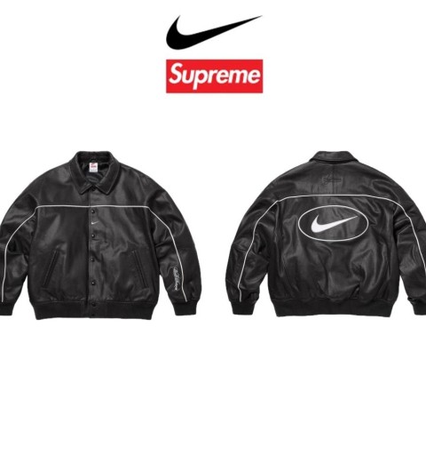 슈프림 x 나이키 레더 바시티 자켓 블랙