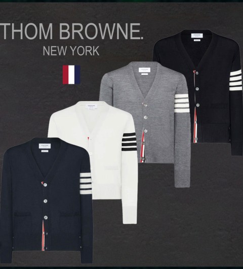 톰브라운 코튼 4바 크레이프 브이넥 가디건 - 4 Color