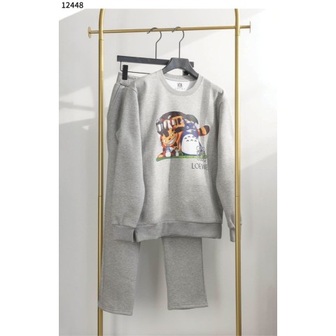 로에베 토토로 고양이버스 모티브 맨투맨 팬츠 기모 트레이닝 세트 - 2 Color