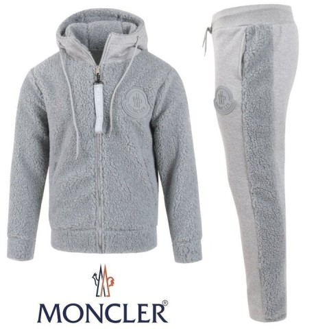 몽클레어 빅로고 양털 후드 집업 셋업 -그레이-