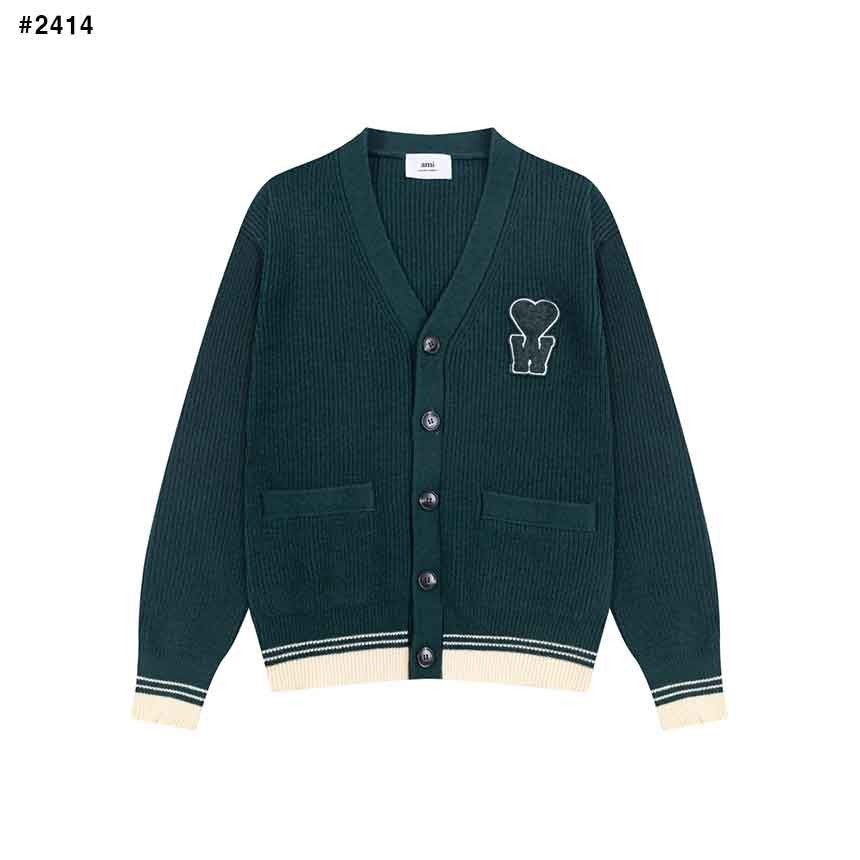 아미 W 하트 로고 가디건 - 그린