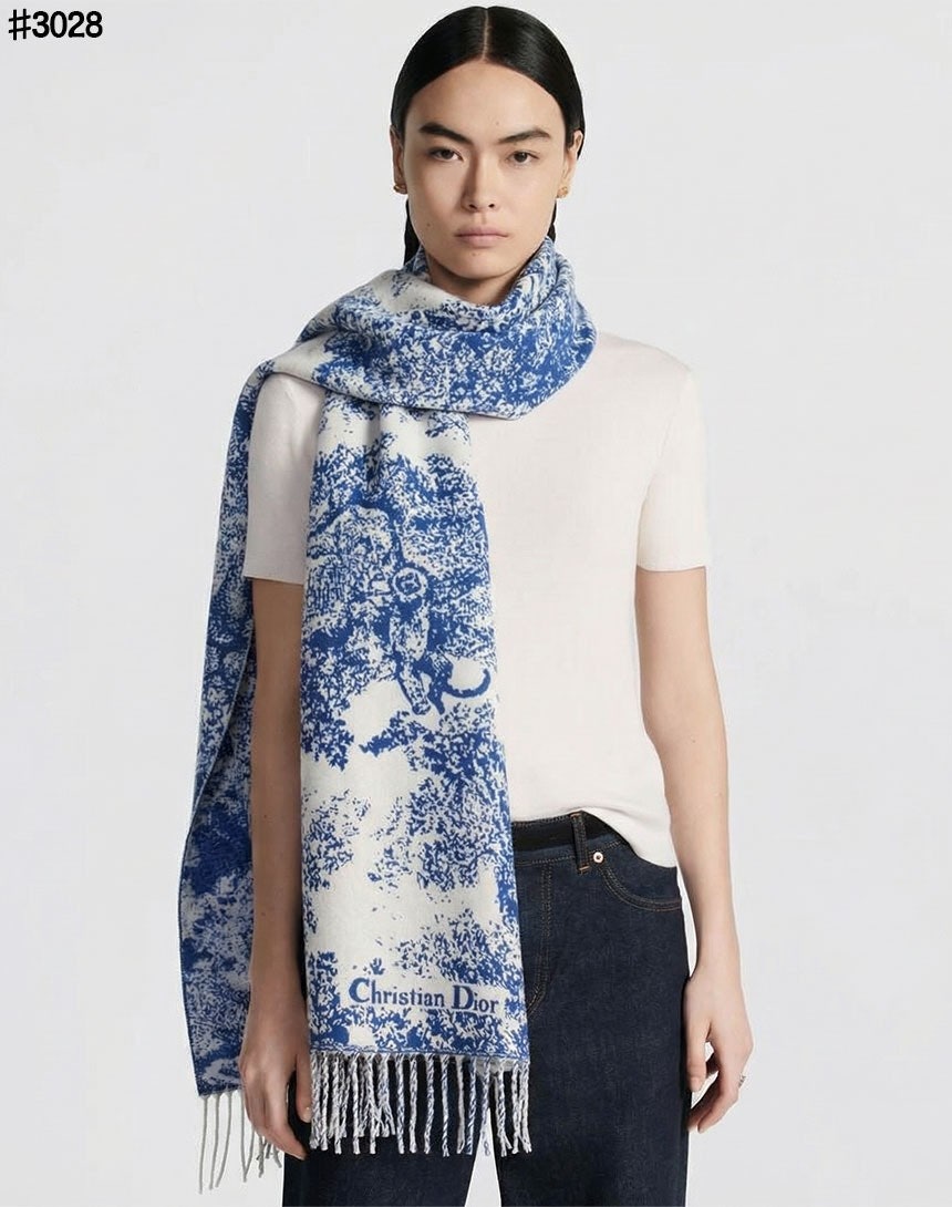 크리스찬 디올 Toile De Jouy 새비지 클래식 울 자카드 태슬 숄 머플러 - 2 Color