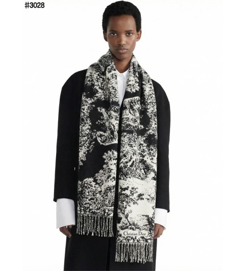 크리스찬 디올 Toile De Jouy 새비지 클래식 울 자카드 태슬 숄 머플러 - 2 Color