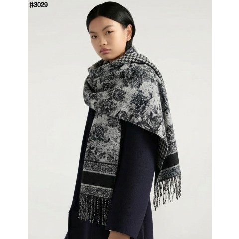 크리스찬 디올 Toile De Jouy 소바쥬 클래식 울 자카드 태슬 숄 머플러
