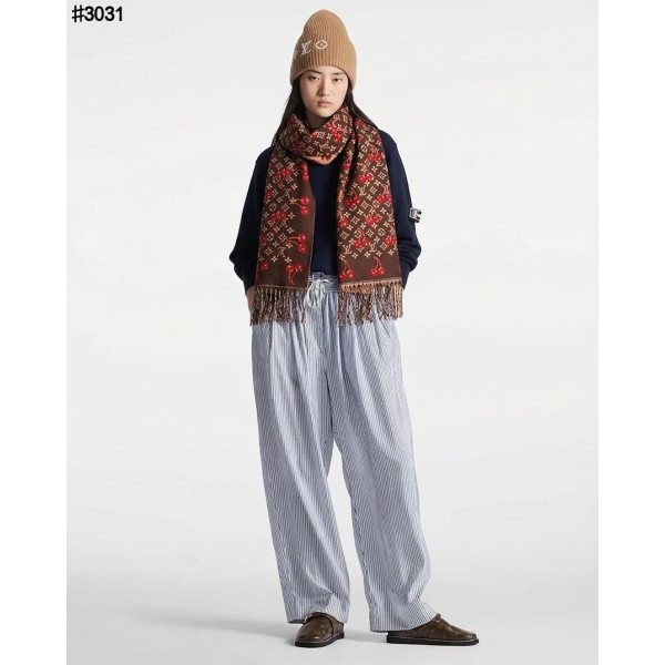 루이비통 모노그램 체리 울 자카드 태슬 숄 머플러 - 2 Color-레플리카 사이트 쇼핑몰