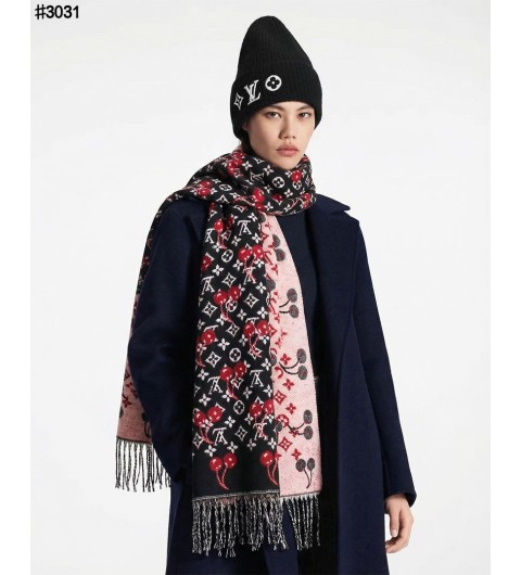 루이비통 모노그램 체리 울 자카드 태슬 숄 머플러 - 2 Color