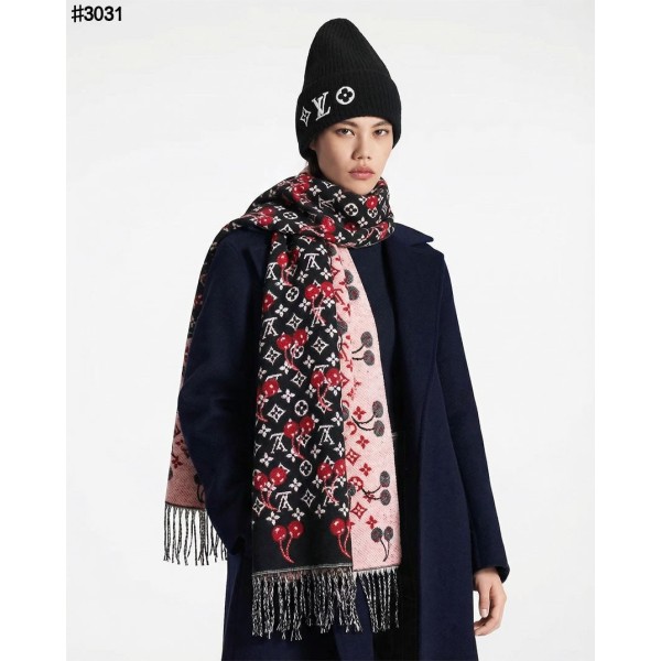 루이비통 모노그램 체리 울 자카드 태슬 숄 머플러 - 2 Color-레플리카 사이트 쇼핑몰