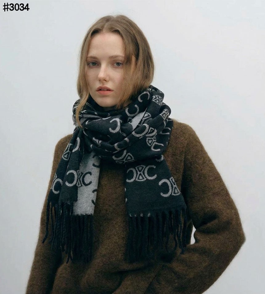 셀린느 트리옹프 울 자카드 태슬 숄 머플러 - 3 Color