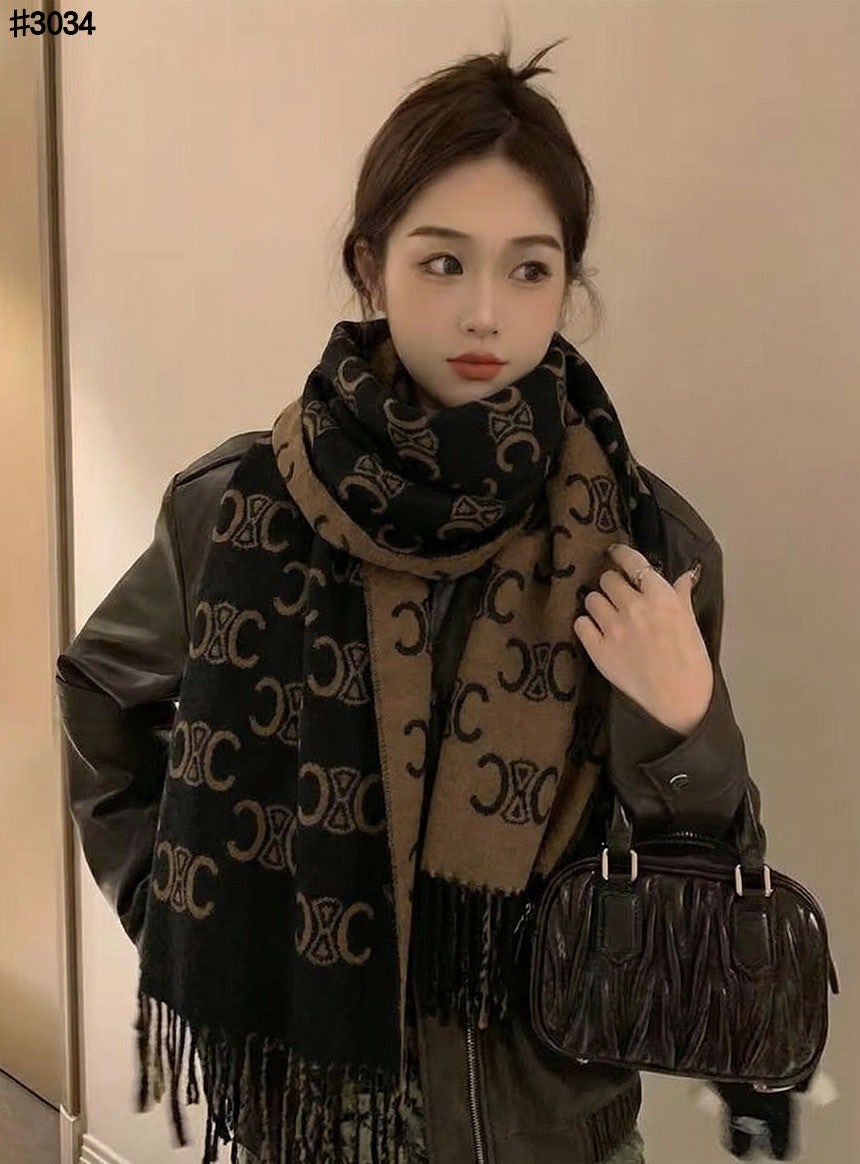 셀린느 트리옹프 울 자카드 태슬 숄 머플러 - 3 Color