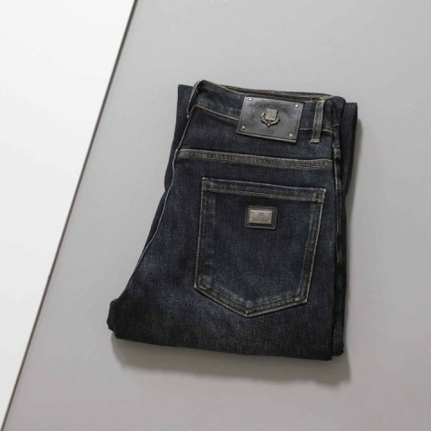 로로피아나 로고 레터링 기모 스판 데님 팬츠