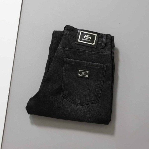 발렌시아가 미드 라이즈 스트레이트 기모 블랙 데님 팬츠-레플리카 사이트 쇼핑몰