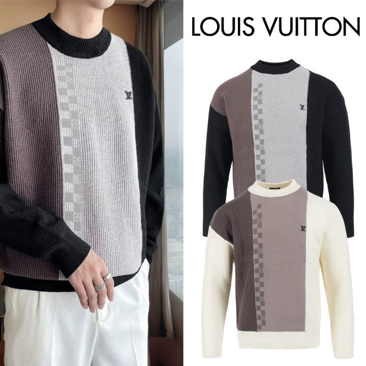 루이비통 스틸로고 다미에 배색 램스울 니트 (2color)