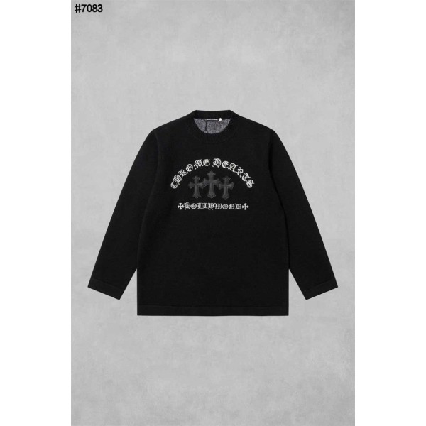 크롬하츠 레더 세메터리 패치 자수 울 니트 풀오버-레플리카 사이트 쇼핑몰