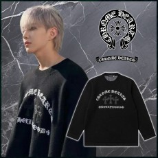 크롬하츠 레더 세메터리 패치 자수 울 니트 풀오버