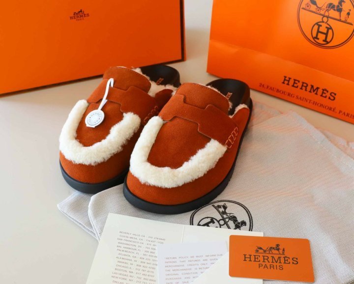 에르메스 스웨이드 고(GO) 뮬 슬리퍼