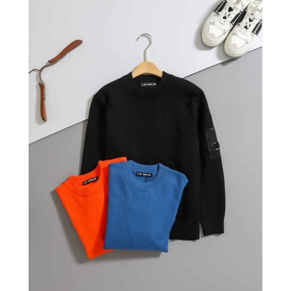 CP 컴퍼니 로고 패치 크루넥 코튼 니트 스웨터 - 3 Color-레플리카 사이트 쇼핑몰
