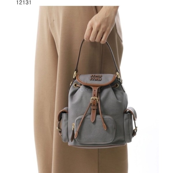 미우미우 캔버스 및 가죽백팩 - 그레이-레플리카 사이트 쇼핑몰