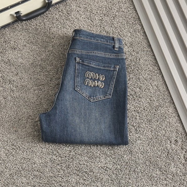 미우미우 여성 자수패치로고 스판 데님진-레플리카 사이트 쇼핑몰