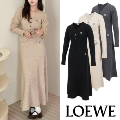 로에베 아나그램 자수 니트 가디건 스커트 세트 (3color)