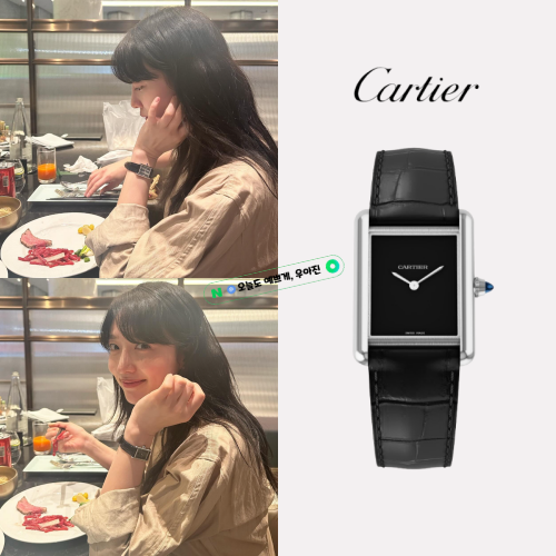 까르띠에 탱크 머스트 워치 표예진. 시계 스몰 쿼츠 스틸 앨리게이터 스킨 블랙 (국내공장 AS가능)