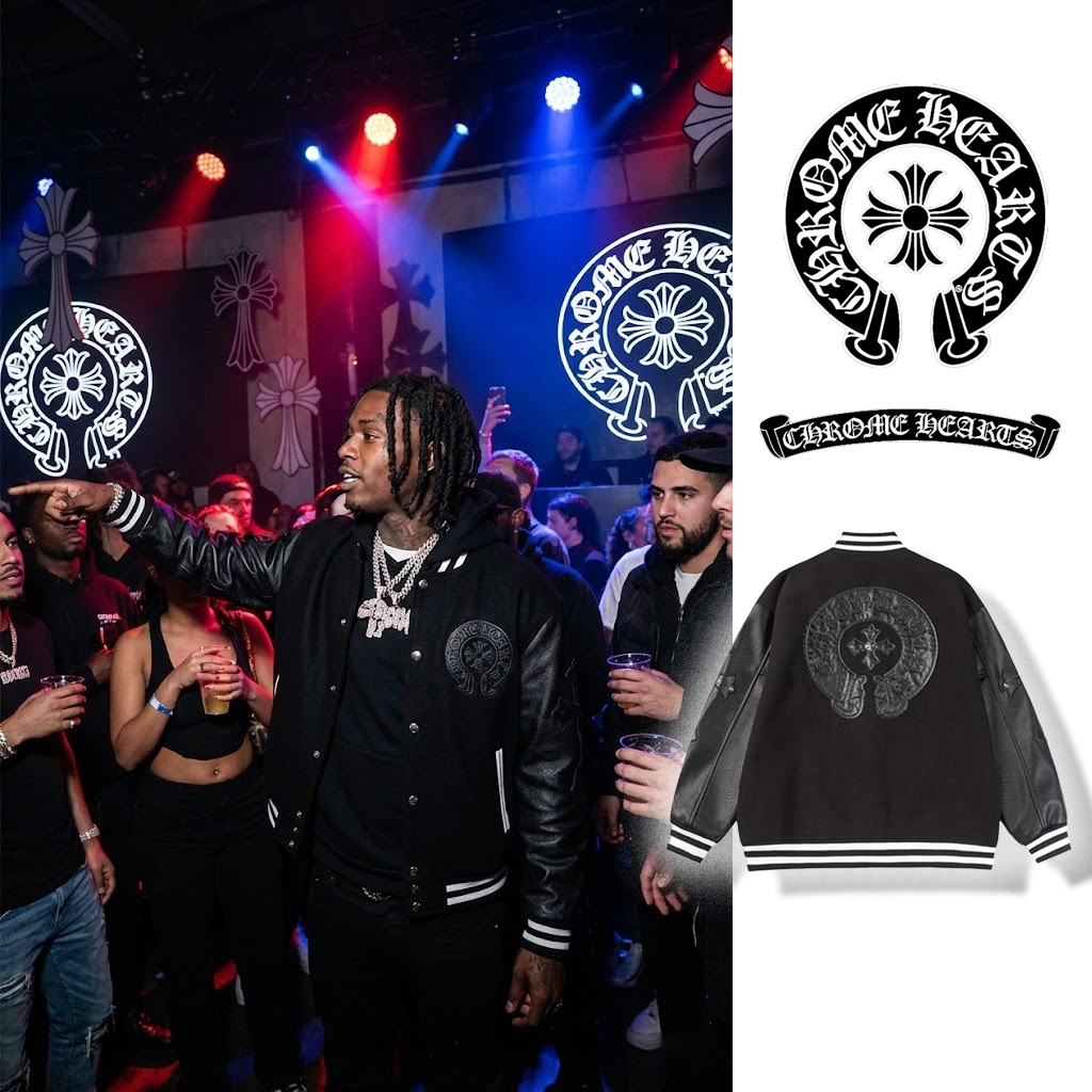 크롬하츠 크로스 레더 홀스슈 바시티 자켓