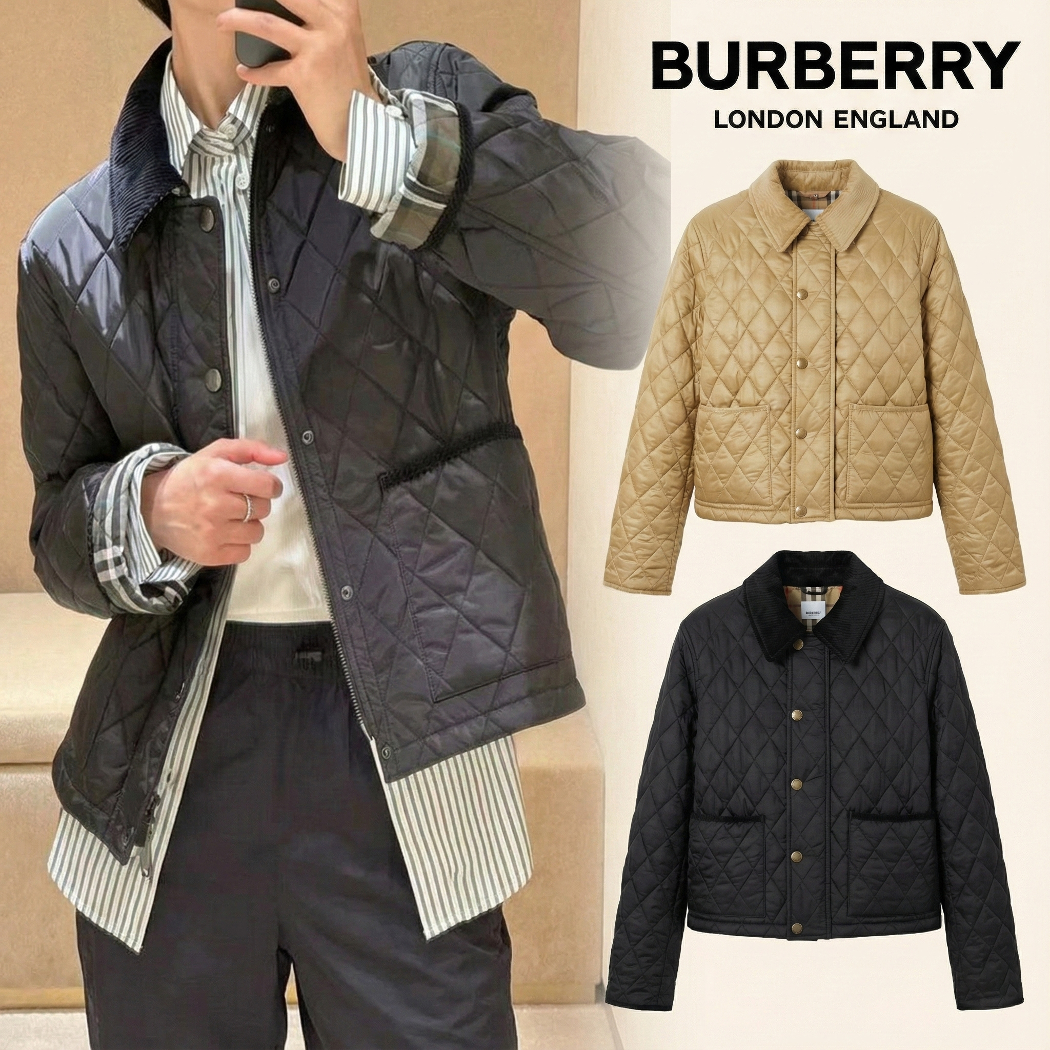 버버리 퀄팅 나일론 크롭 자켓 (2color)