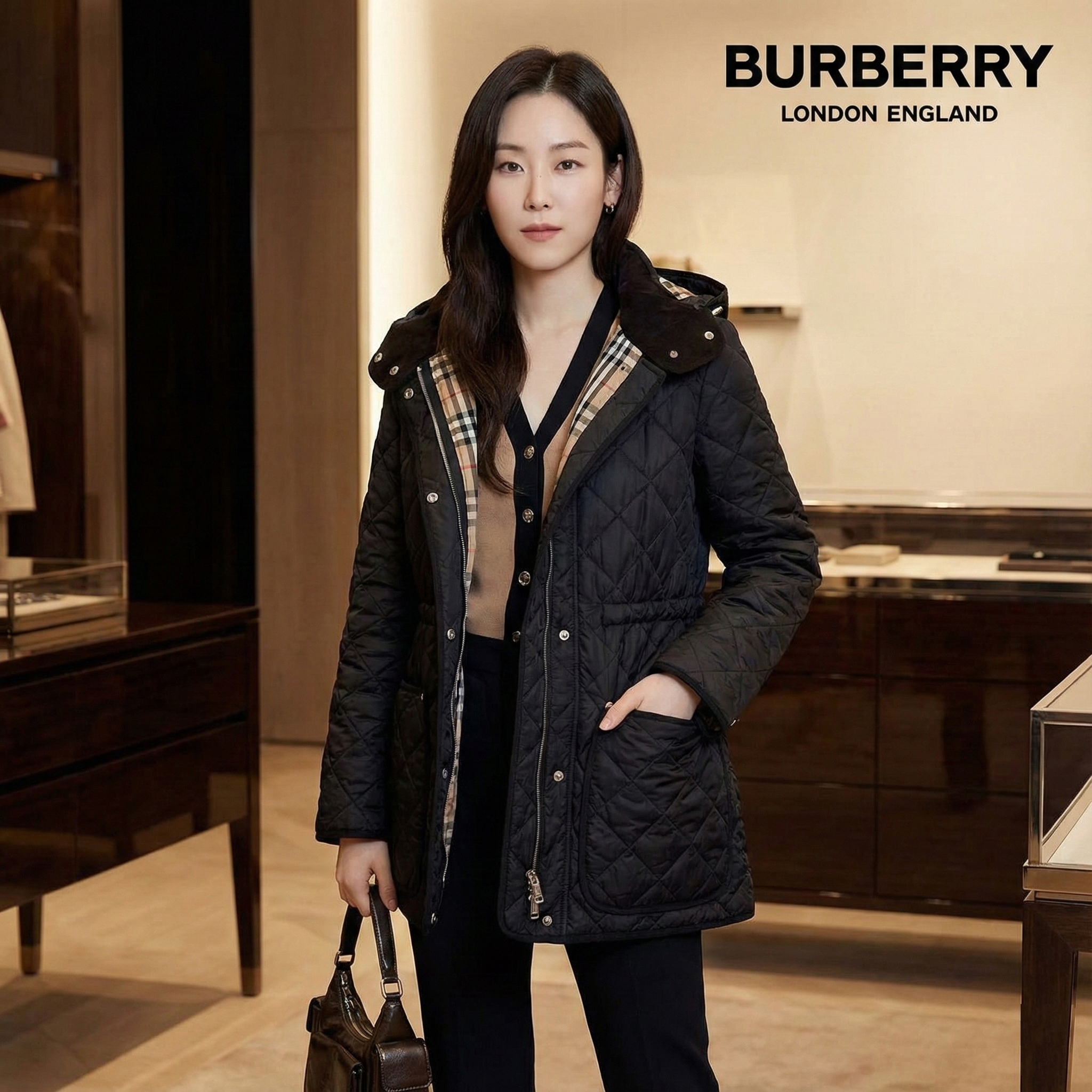 버버리 퀄팅 나일론 하프 자켓