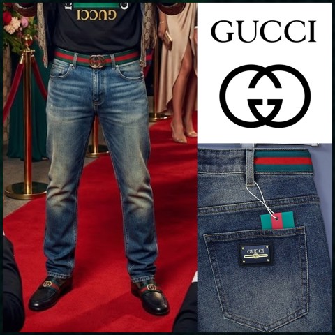 구찌 스틸로고 삼선밴딩 워싱 데님 팬츠