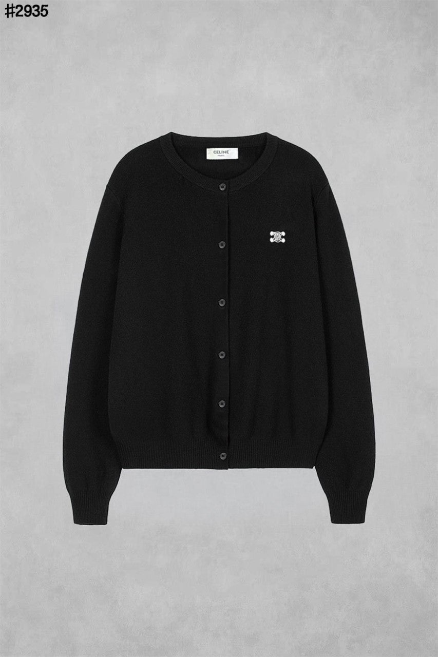 셀린느 여성 트리옹프 자수 로고 라운드넥 니트 가디건