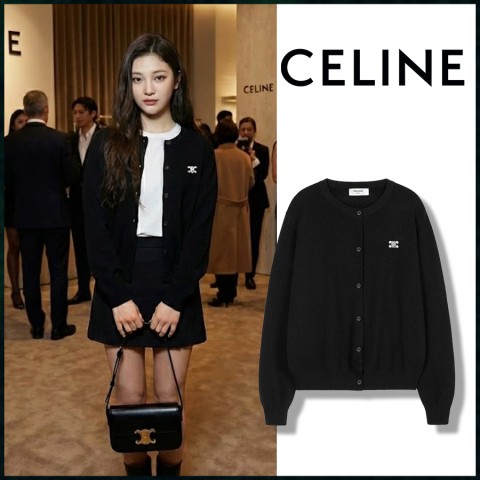 셀린느 여성 트리옹프 자수 로고 라운드넥 니트 가디건