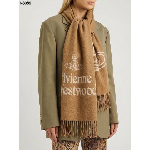 비비안 웨스트우드 투 사이드 싱글 오브 울 자카드 태슬 머플러