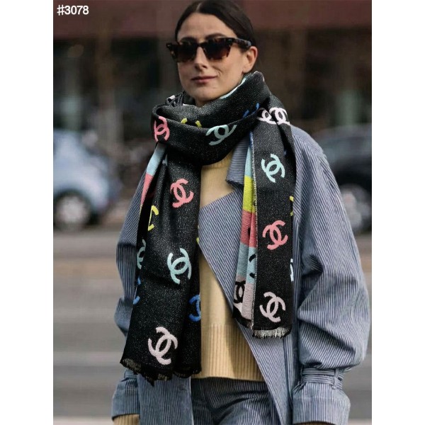 샤넬 CC 멀티컬러 레인보우 울 자카드 숄 머플러 - 2 Color-레플리카 사이트 쇼핑몰