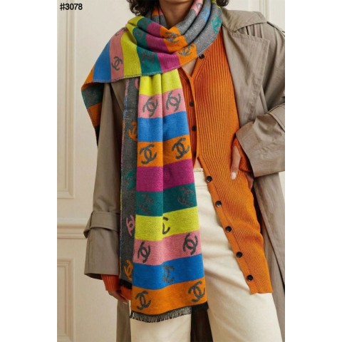 샤넬 CC 멀티컬러 레인보우 울 자카드 숄 머플러 - 2 Color