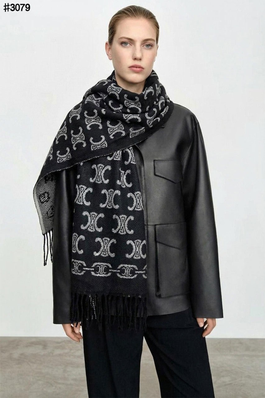셀린느 링크 트리옹프 울 자카드 태슬 숄 머플러 - 2 Color
