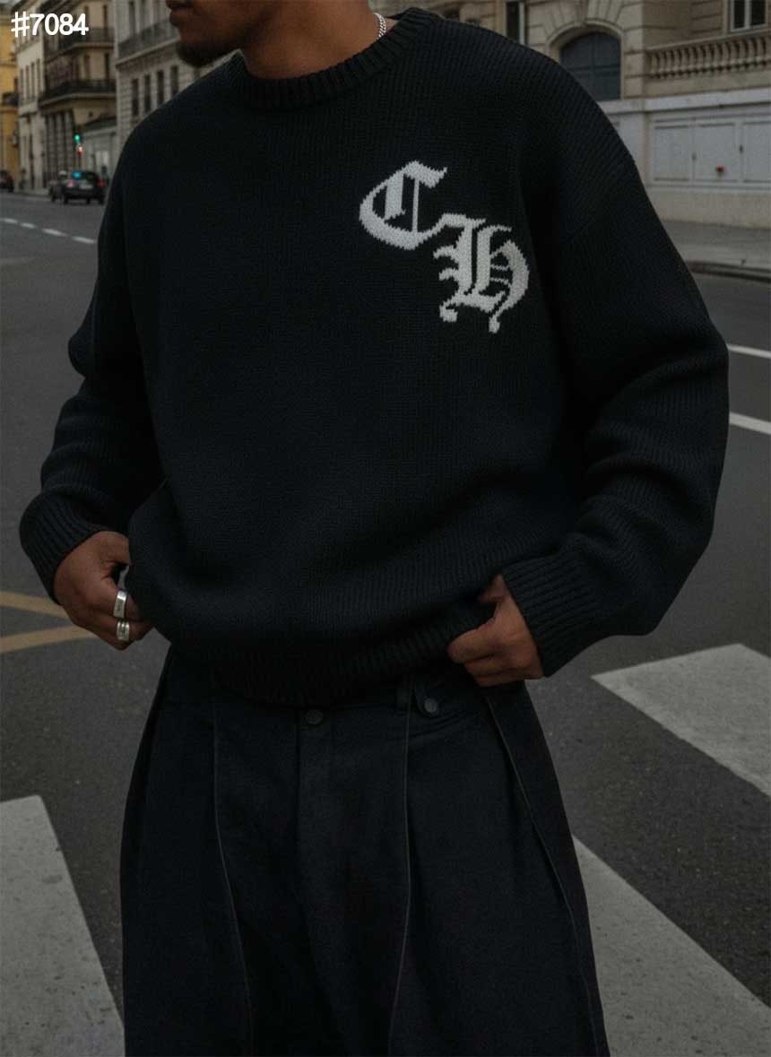 크롬하츠 홀스슈 백 로고 자카드 울 블렌드 니트 풀오버