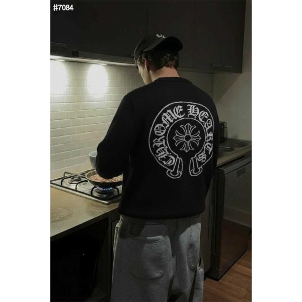 크롬하츠 홀스슈 백 로고 자카드 울 블렌드 니트 풀오버-레플리카 사이트 쇼핑몰