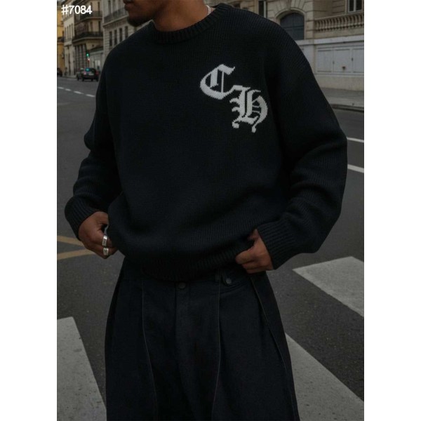 크롬하츠 홀스슈 백 로고 자카드 울 블렌드 니트 풀오버-레플리카 사이트 쇼핑몰