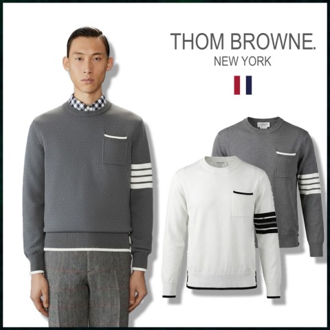 톰브라운 밀라노 사선완장 포켓 라운드 니트 - 2 Color