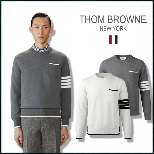 톰브라운 밀라노 사선완장 포켓 라운드 니트 - 2 Color-레플리카 사이트 쇼핑몰