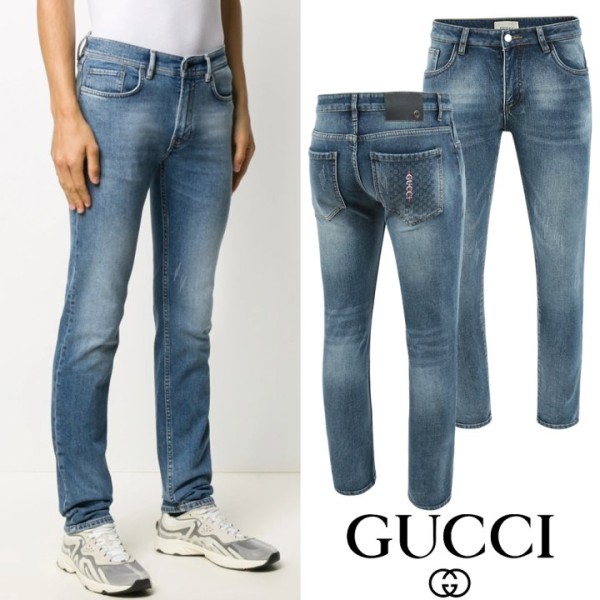 구찌 자가드 버티컬 자수 워싱 슬림진-레플리카 사이트 쇼핑몰