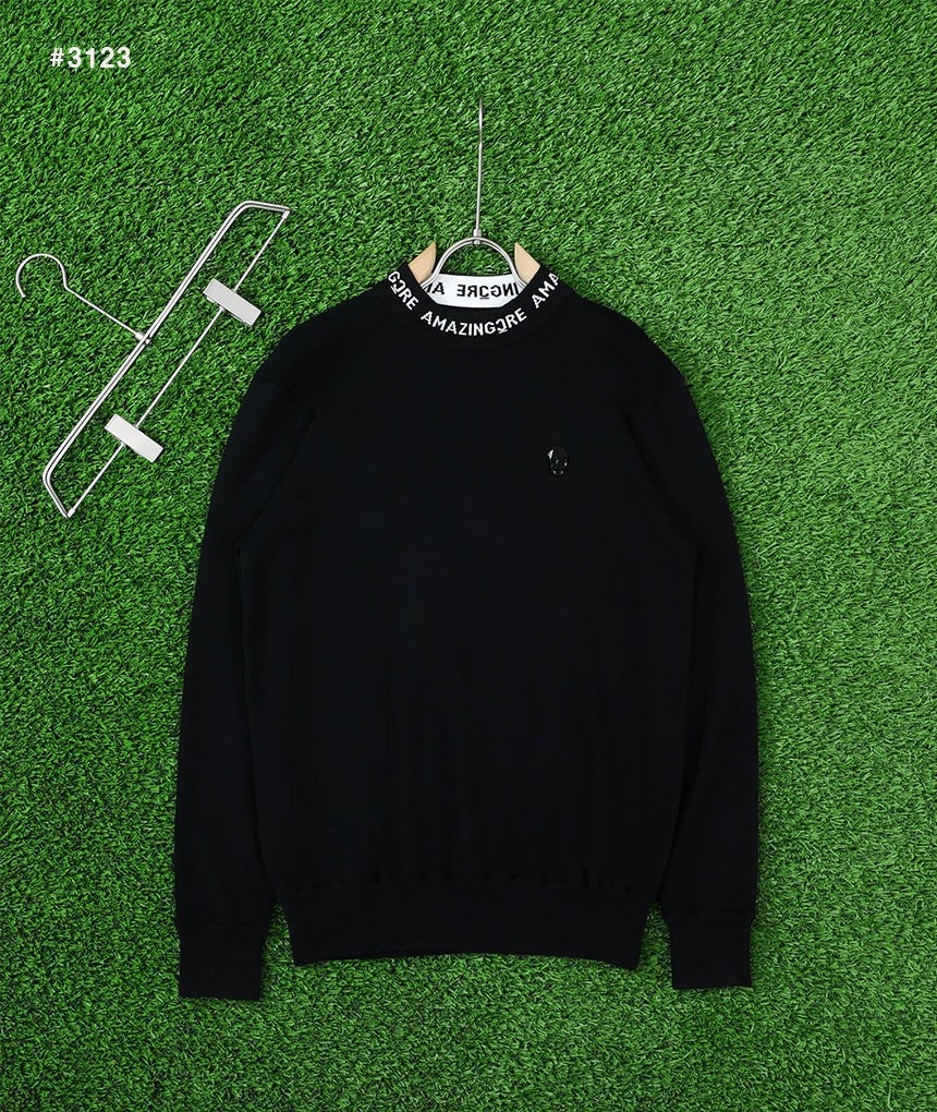 어메이징크리 넥 레터링 아코디오 라운드 스웨터 니트