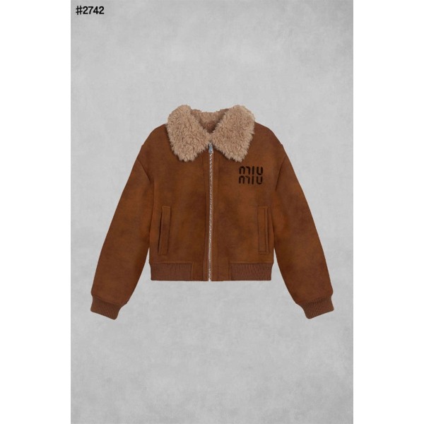 미우미우 여성 셔링 트리밍 크롭 스웨이드 자켓-레플리카 사이트 쇼핑몰