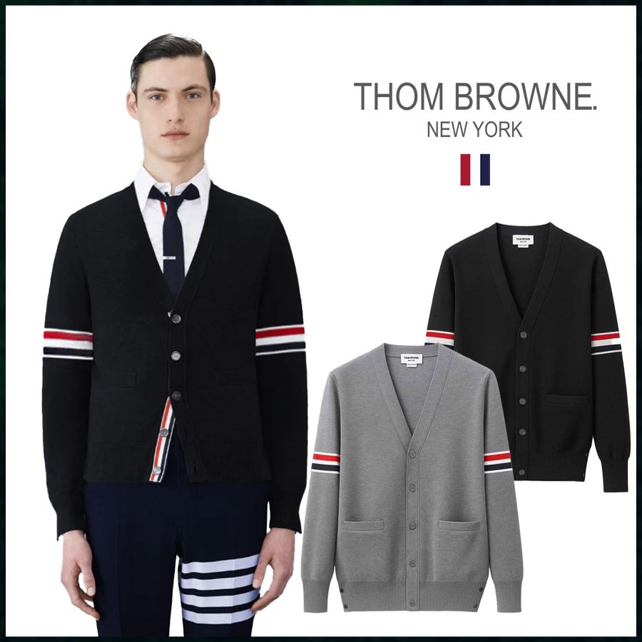 톰브라운 RWB 암밴드 파인 메리노 울 브이넥 가디건 - 2 Color