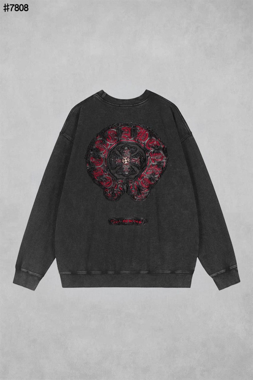 크롬하츠 빈티지 데님 패치 레드 크로스 가먼트다잉 맨투맨 풀오버