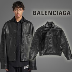 발렌시아가 그레인 레더 셔츠 자켓 블랙