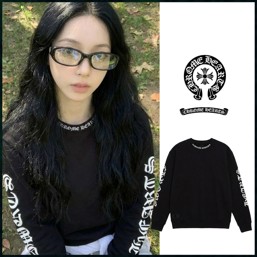 1:1제작 - 크롬하츠 넥 로고 크루넥 스웨트셔츠 블랙