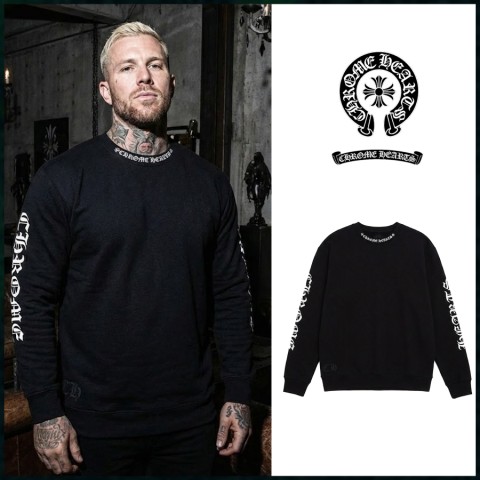 1:1제작 - 크롬하츠 넥 로고 크루넥 스웨트셔츠 블랙